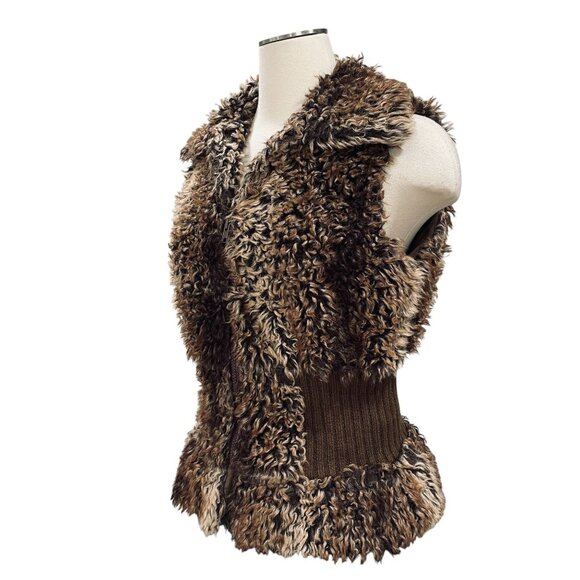 Womens Faux Fur Vest Brown Sherpa Y2K Boho Chunky Knit Waist Cozy Winter - Picture 9 of 11